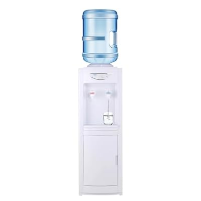 Water Cooler Dispenser for 5 Gallon Bottle, Hot&Cold Top Loading Water Dispenser, Freeding Standing Cooler with Child Safety Lock Removable Drip Tray & Storage Cabinet for Indoor Home,Office (White)