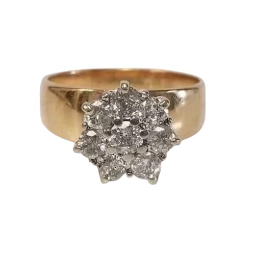 SilverQ 1 Ct Round Cut Diamond Cluster Engagement Ring for Women 14K Two Tone Gold Plated Floral Halo Bridal Ring 925 Sterling Silver Handmade Vintage Anniversary Jewelry Gift