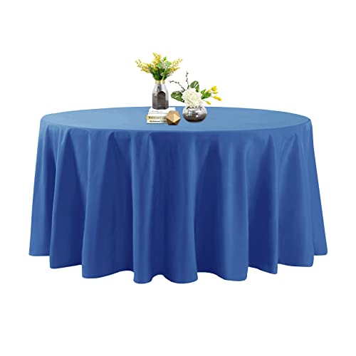 120 Inch Stain and Wrinkle Resistant Washable Polyester Table Cloth, Decorative Table Cloth for Dining Table, Buffet Parties and Wedding, Mediterranean Blue