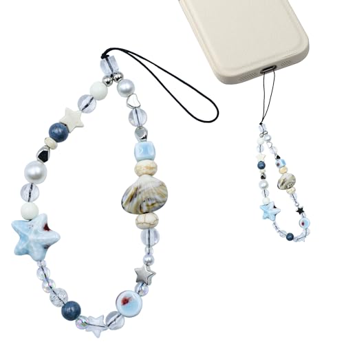 Beaded Camera Wrist Strap, Cute Camera Charm Strap Lanyard Keychain Wristlet for Phone, Digital Camera, Bag (Blue)
