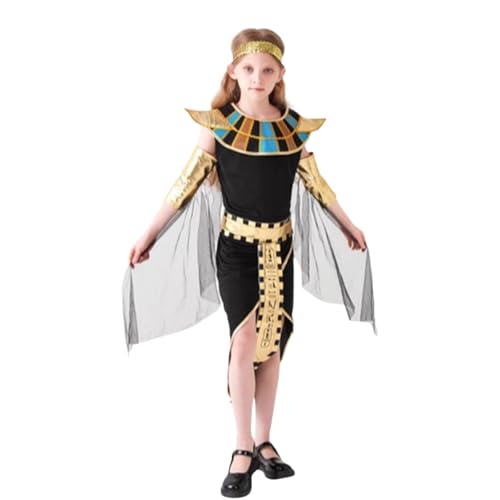 Costume egiziano per ragazze, costume per la Giornata mondiale del libro, costume da Elmer, costume Cleopatra per bambini, età 5-13 anni, nero