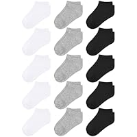 Cooraby 15 Pack Kids' Half Cushion Low Cut Athletic Ankle Socks - Boys Girls Ankle Socks-Black White Gray Trainer Socks - for 2-10 Years Boys Girls School Short Socks