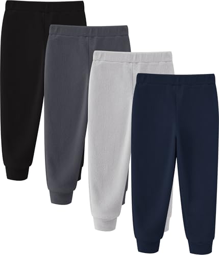 Toddler Boys Warm Heated Microfleece Pants, 4-Pack Fleece Bottoms, 2-6 Years
