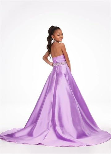 Halter Beaded Pageant Dresses for Girls Satin Ball Gown with Rhinestone Formal Prom Dress with Train Formal Dress2