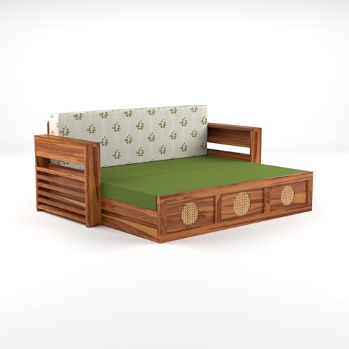 Image of Mamta Furniture Sofa Cum Bed (Honey Finish, 3 Seater - CaneCircle)