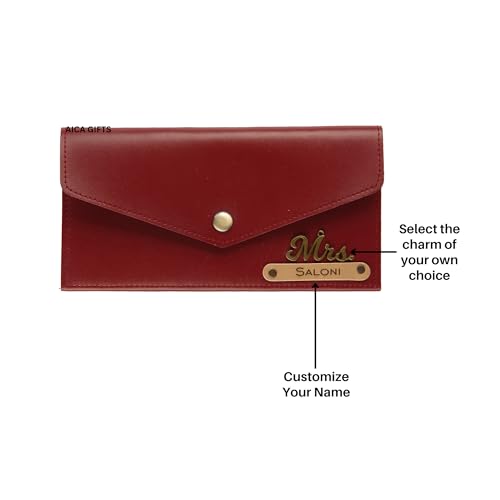 Image of AICA Personalized Name & Charm Leather Womens Wallet (Wine) | Customized Gifts for Women Girls | Gifts for Women | Wallet for Woman | Diwali Gifts | Wallet for Women | Corporate Gifts for Staff
