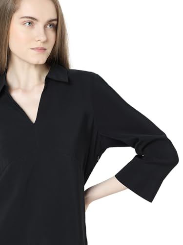 Image of VERO Moda Women's Polyester Solid Relaxed Fit T-Shirt