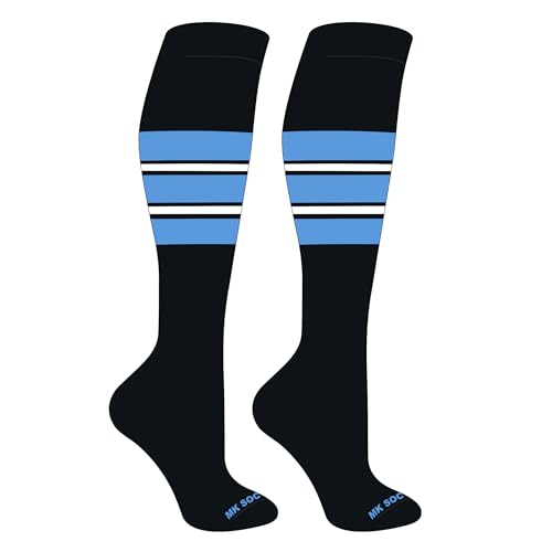 Striped OTC Baseball, Softball, Football Socks (E) Black, Columbia Blue, White