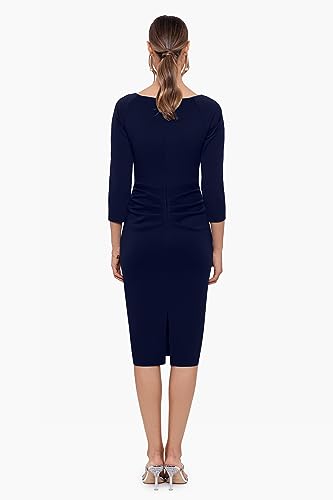 Image of Xscape Women's 3 /4 Sleeve V-Neck Side Ruched Midi Dress