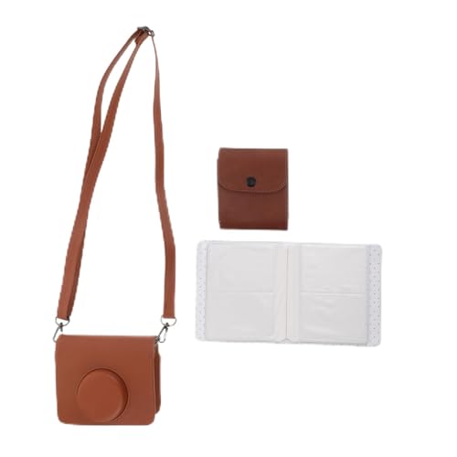 Toddmomy Estuche para Cámara Mini Ajustable con Correa Protector de Pantalla de Vidrio Templado y Álbum de Fotos Compatible con Instax Mini de PU Marrón para Viaje