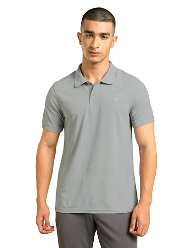 Image of TECHNOSPORT Men's Solid Slim Fit Polo Collar T-Shirt MATPIQ Half Sleeve Button Polyester for Gym Running Workout UPF50+ Anti Odour