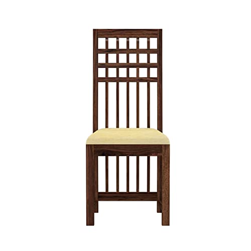 Image of Kuber Wooden Dining Chairs Set of 2 for Kitchen & Dining Room, Chairs with Cushion, Two Seats, Solid Sheesham Wood, Walnut Finish