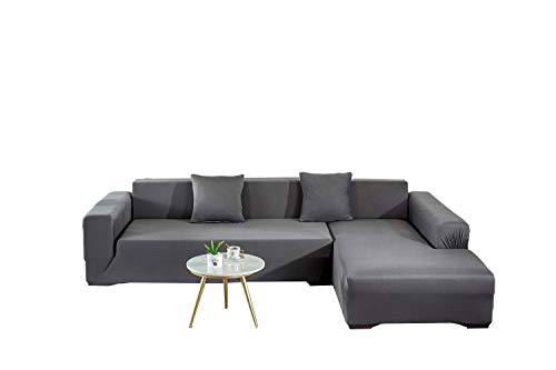 MRHHT Funda para Chaise Longue,Fundas Sofá Elasticas Antideslizante, Adecuado para Sofá de Esquina en Forma de L,2 Piezas,Gris Claro,AA (145-185cm) + BB (145-185cm)