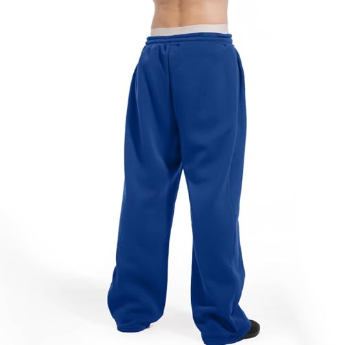 Mens Fleece Sweatpants Open Bottom Wide Leg Lounge Pants Elastic Track Resistant Sweatpants Stretch Pants with Pockets4