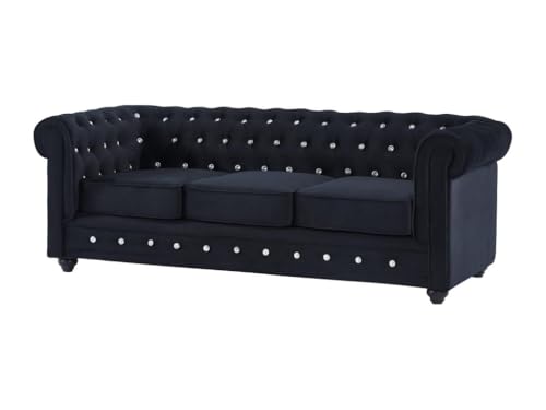 Vente-unique-Couchgarnitur 3+1+1 - Samt - Schwarz mit Knöpfen in Kristalloptik - Chesterfield – Bild 4