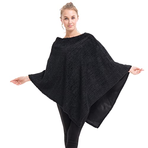 Xinwcang Mujer Ponchos Capas Chal Clásico Pullover Chaquetas Abrigo para Primavera Otoño e Invierno - Negro,Talla única Cover