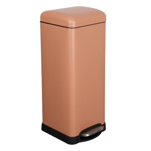 Image of happimess Betty 8 Gal Step Trash Can Soft-Close Lid, Clay Rose | Removable Liner, Semi-Rectangular, Steel Pedal, Iron Powder Coated, 27 inch Height, Non-Skid Base
