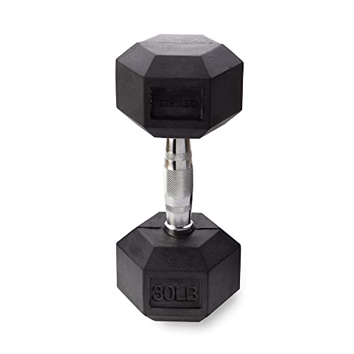 GET FIT! Barbell Hex Rubber Dumbbell with Metal Handles. Make Your own Free Weights Dumbbells Set. Exercise & Fitness Dumbbells to be in Shape (30 Pounds, Single)