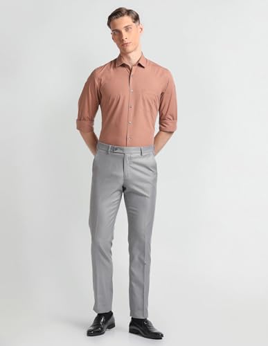Image of Arrow Men Slim fit Cotton Checked Long Sleeves Cutaway Collar Shirt(ARADOSH0798A Brown 46)
