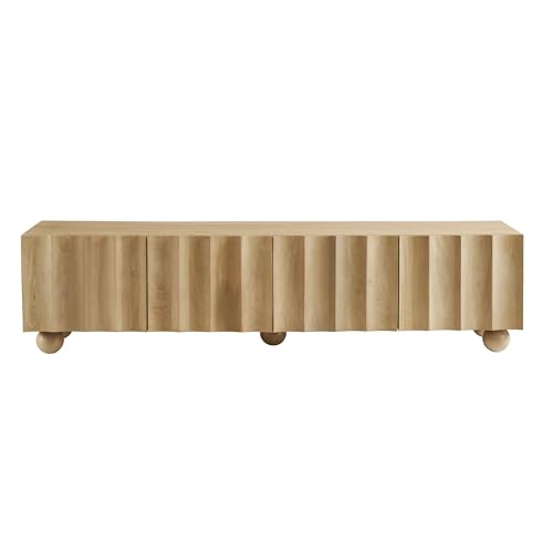 Modway Sorren 71 Inch Scalloped TV Stand in Natural – 4 Door Media Console Cabinet – Modern Storage TV Stand with Doors by Modway - Image 7
