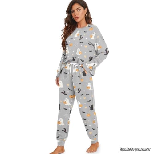 Image of Women's Pajamas Set Soft 2 Piece Loungewear Long Sleeve Pj Set | Matching Sleepwear, Crew Neck Top, Drawstring Jogger Pants with Pockets, Fall Pajama for Home, Sleep, Casual Wear, Plus Size