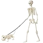 165cm Lebensgroße Posierbare Halloween Skelett, Realistische Skelettknochen mit Beweglichen Gelenken & Hundeskelett – Deko für Outdoor Halloween Gruselhaus, Friedhofszenerien Horror Themenpartys