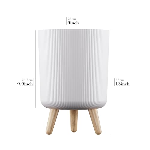 Image of StyleX Store Modern White Flower Pot with Plastic Legs | Indoor Outdoor Planter for Home Garden Balcony Decor Ribbed Design Sturdy Plastic Mid-Century Style (White Pack of 2)