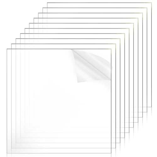 Image of 10 Pcs Thin Plexiglass Sheets, 12x12 0.5mm Small Clear PVC Flexible Plastic Sheet, Transparent Shatter Resistant Plastic Sheet Panels for DIY Display Projects, Crafts, Picture Frame, Invitations