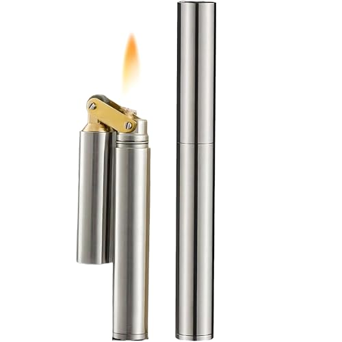 CigiLite Vintage Trench Kerosene Lighter Refillable Metal Wick Lighter Retro Nunchucks Style Design Portable Windproof Flame for Smokers Kitchen Use & Outdoor Gifts