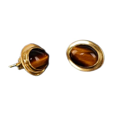 Puces d'oreilles œil de tigre naturel hypoallergéniques en argent 925 plaqué or