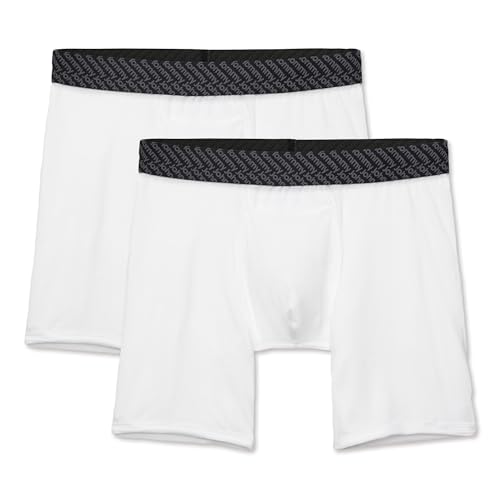 Tommy John Men’s Mid-Length Boxer Brief 6” Underwear - Cotton Basics Boxers with Supportive Contour Pouch, White, XXL