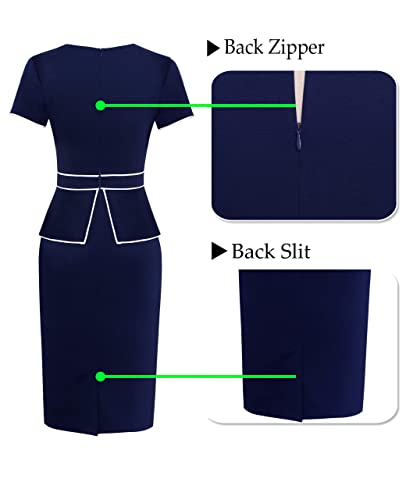 Image of VFSHOW Womens Pleated Crew Neck Peplum Work Business Office Church Bodycon Pencil Sheath Dress