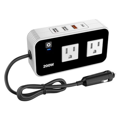 Onduleur voiture 200W charge rapide mini convertisseur allume-cigare multi-ports