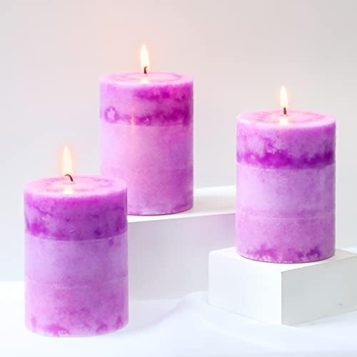 FLAVCHARM Lavender Scented Candles 3x4 Pillar Candles Clean Burning Votive Decorative Birthday Candles Backdrop Candles for Home Scented Gifts for Her Wedding Decor