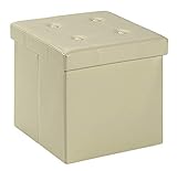 D&D Quality Puff Almacenaje, Asiento Acolchado, 38 x 38 x 38 cm, Plegable - Exterior Polipiel Suave - Carga Máxima de 300 kg (Beig)