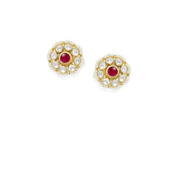 ACCESSHER jewellery Floral Gold Plated Medium Size Jadau/Pachi Kundan Post and Back closure Studs earrings for Women and girls pair of 1