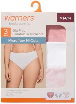 Warners® Blissful Benefits Women's Dig-Free Comfort Waistband Microfiber Hi-Cut 3-Pack, Blush Pressed Flowers/White/Rose, Large