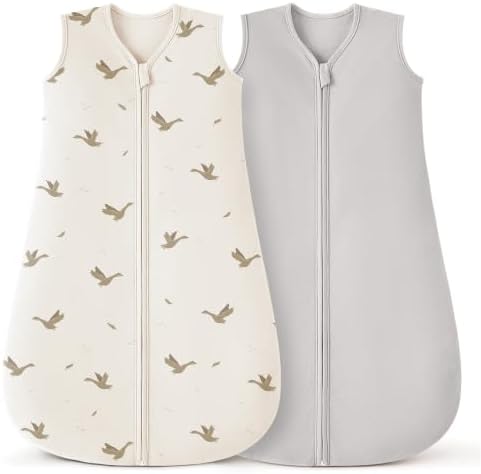 Bearmoss Baby Schlafsack 0.5 Tog 100%-Baumwolle für Neugeborene 0-6 Monate 2 Pack Atmungsaktiv Schlafsack für Neugeborene Kleinkind (Apricot-Grau)