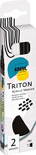 Kreul 17892 - Triton Acrylic Marker Edge, Set de 2, Blanc et Noir, à Base d'eau, séchage satiné, Crayons acryliques pour la création sur Papier, Bois, Pierre et Bien Plus Encore