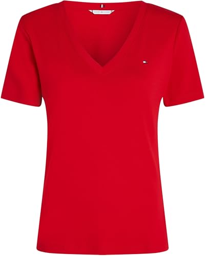 Tommy Hilfiger Damen T-Shirt Kurzarm New Slim Cody mit V-Ausschnitt, Rot (Primary Red), XXS – Ansicht 4