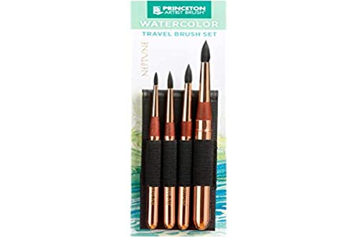 Princeton Artist Brush, Neptune Series 4750, Synthetic Squirrel Watercolor Paint Brush, 4 Piece Professional Travel Set, Size Round 4, 6, 8, 10 #TOP5
