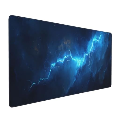 Tapis de Souris Bleu Éclair Tapis de Souris XXL 900x500x3mm, Imperméable Tapis de Souris Gamer XXL Tapis Souris Mouse Pad, Base Atidérapante, Haute Précision et Vitesse pour Gamer, Deco Bureau
