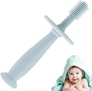 360° Baby Toothbrush with Suction Base Soft Silicone Teethbrush BPA-Free 360° Oral Teeth Brush with Round Guarder for Babies Infants Oral Health Care Toy Baby Toothbrush(Blue)