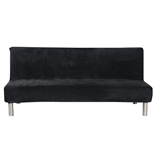 Stretch Armless Sofa Slipcovers, Full Size Polyester Futon Covers, Without Armrests, Machine Washable Folding Couch Cover Furniture Protector Cover (Black)