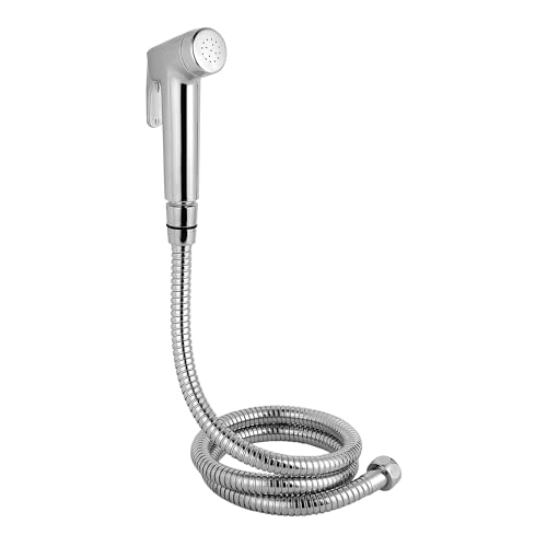 Image of Hindware F160110CP Brisk Health Faucet | Made of ABS | 1.25 Metre Long Stainless Steel Flexible Tube and ABS Wall Hook - Jet Spray for Bathroom | Chrome Plated | 1-Year Brand Warranty