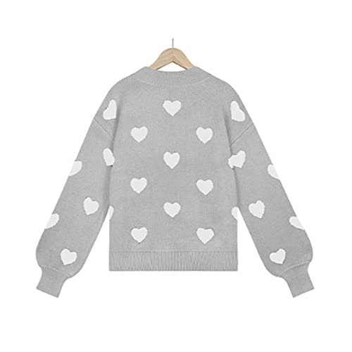 Image of Cute Sweaters for Women Girls Lovely Heart Printed Loose Casual Oversized Sweaters Crewneck Long Sleeve Pullover Knit Top