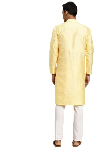 Image of SOJANYA (Since 1958 Men's Cotton Blend Navy Blue & Black Printed Kurta & White Churidar Pyjama Set