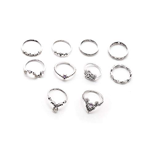 10 Pcs Vintage Women Mid Ring Set Bohemian Crown Rhinestone Joint Knuckle Nail Midi Ring Set