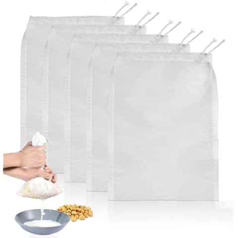 Haosens 5 Pack - 200 Mesh Nylon Straining Bag Nut Milk Bags Fine Mesh Food Strainer Bag, Multi Purpose Food Grade Filter Bag for Nut Milk, Juice, Cold Brew, Home Brewing (11.8 x 7.9 inch) Cover