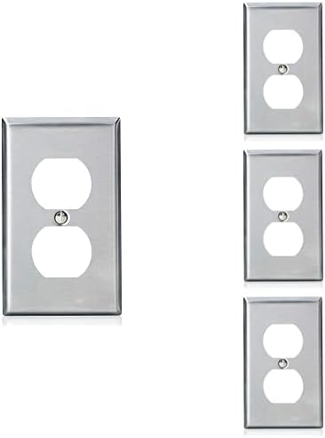 Leviton 84003 1-Gang Duplex Device Receptacle Wallplate, Standard Size, Device Mount, Stainless Steel (Pack of 4)